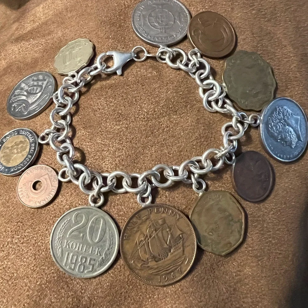 Vintage Coin Charm Bracelet - Sterling Silver Tone Women’s Jewelry